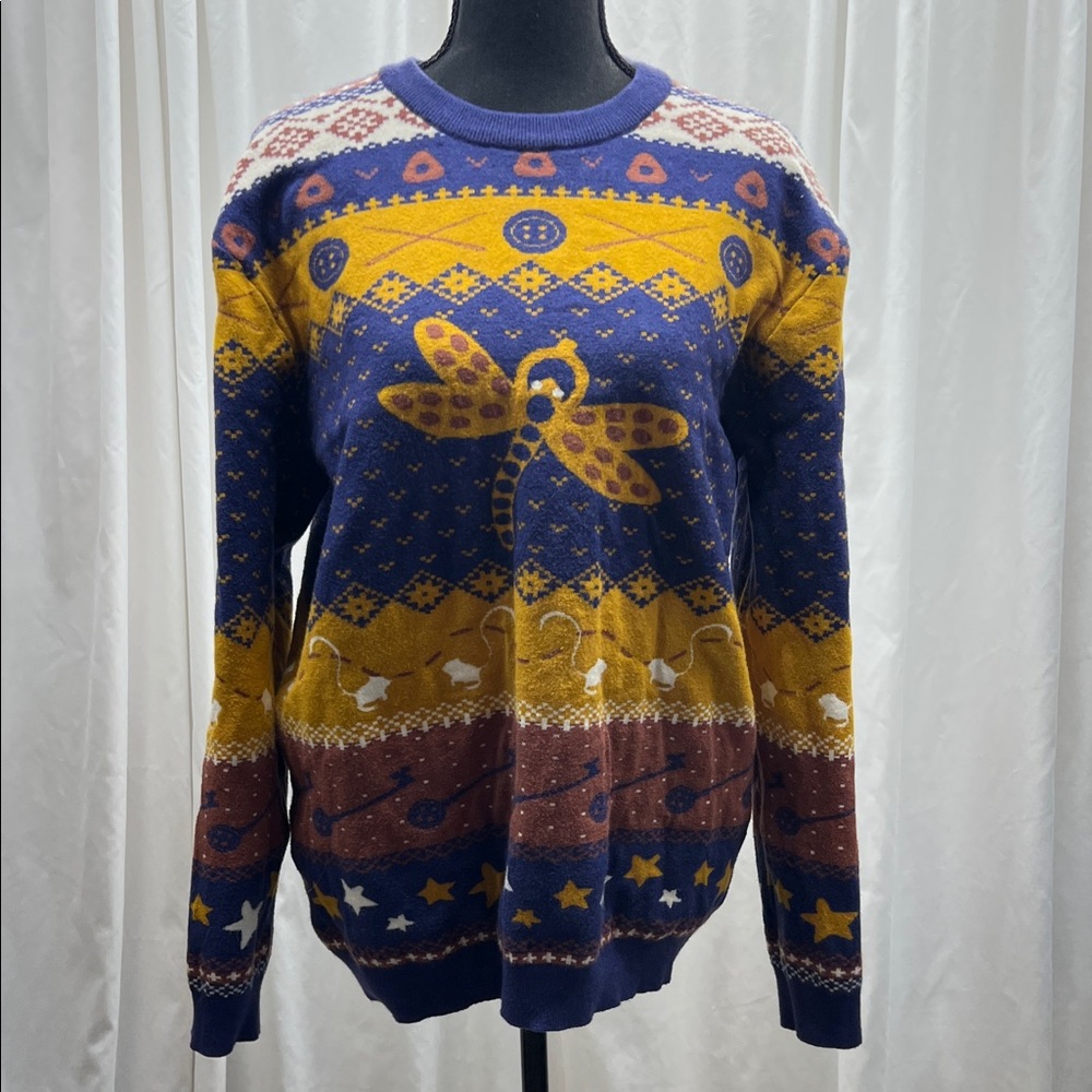 Men’s LG Blue & Yellow Dragonfly Crewneck Sweater eclectic cozy unisex